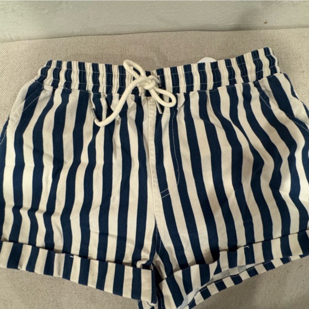 Cute canvas like/lightweight denim Striped Blue&White Women's Shorts w/cord tie